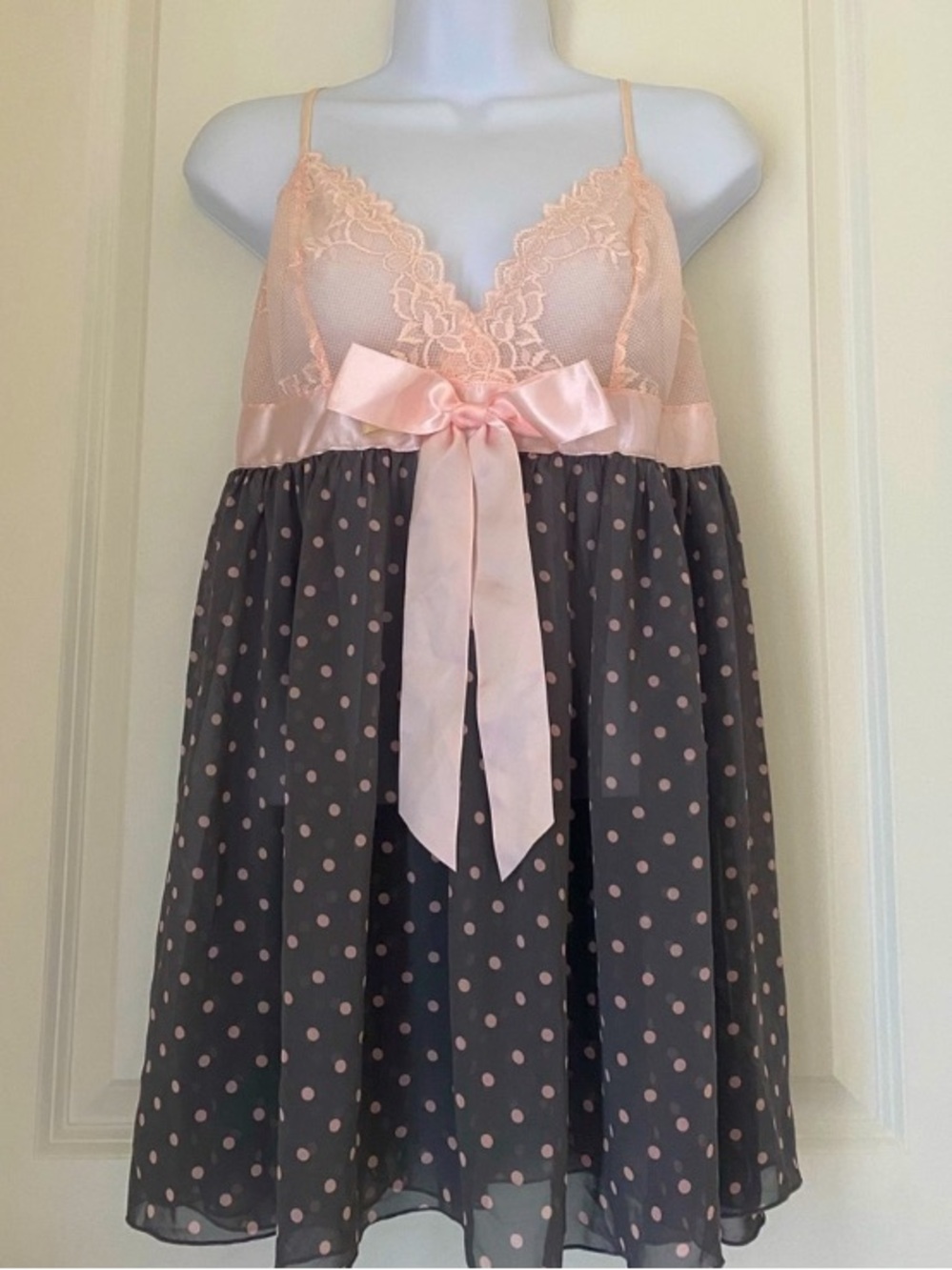 Inner Secrets Babydoll Polka Dot Lace Sheer Coquette Fairy Cottagecore Feminine